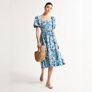 Abercrombie & Fitch Emerson Poplin Puff Sleeve Midi Dress